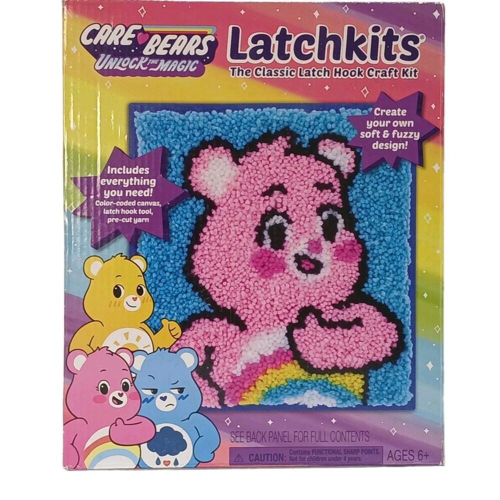 Care Bears Latch Hook Craft Kit, 12x11" Color-Coded Canvas, Hook Tool & Yarn